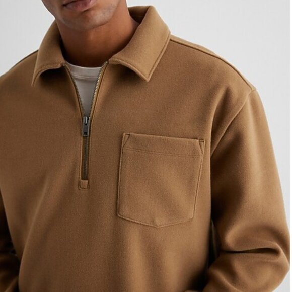 NWT - Express Men’s Relaxed Quarter-Zip Sweatshirt, Camel – XL - Picture 5 of 14